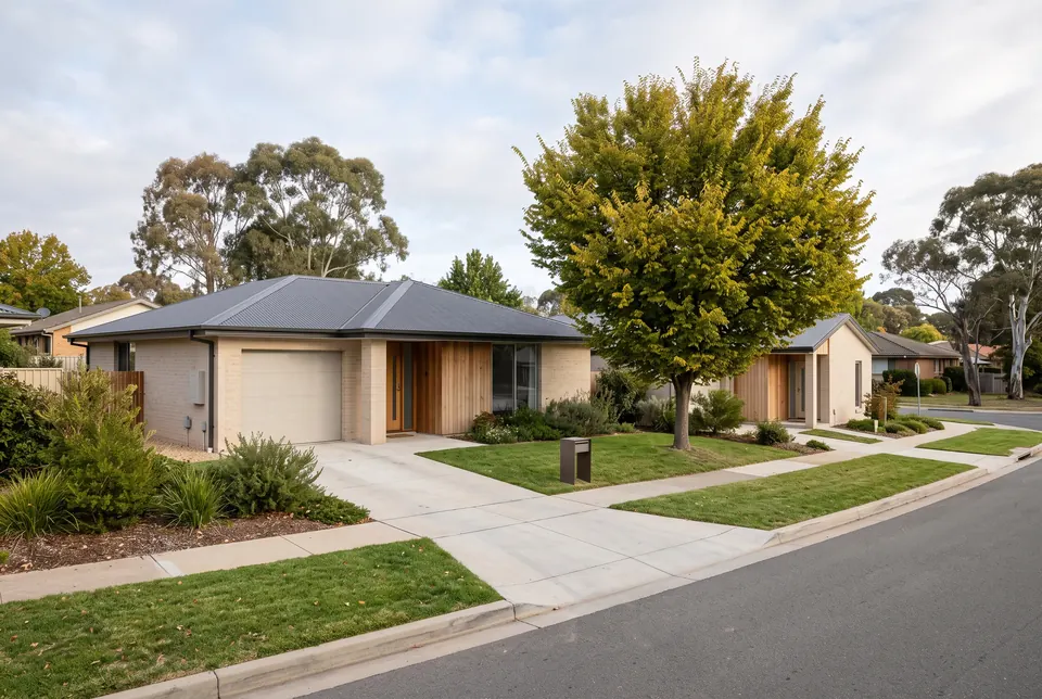 O'Connor corner block with a brick home and a secondary residence at the rear