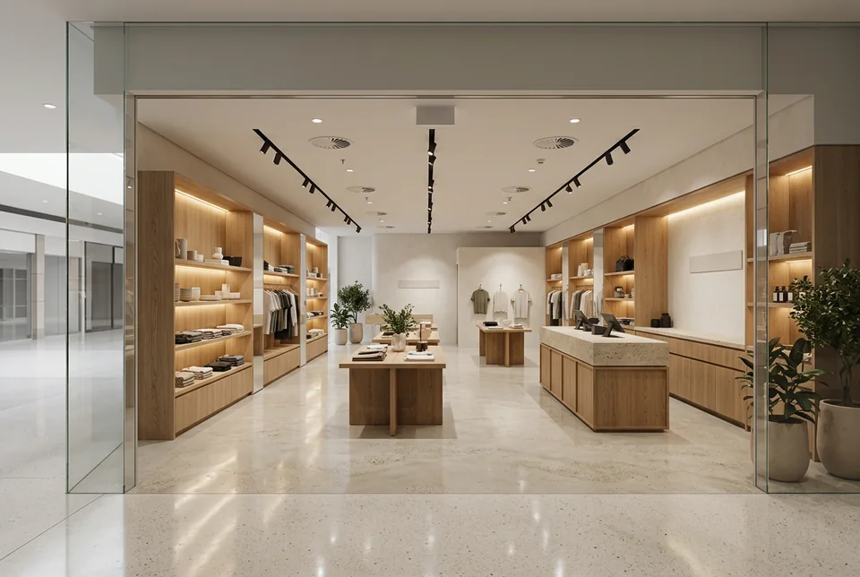 Retail tenancy with timber display joinery