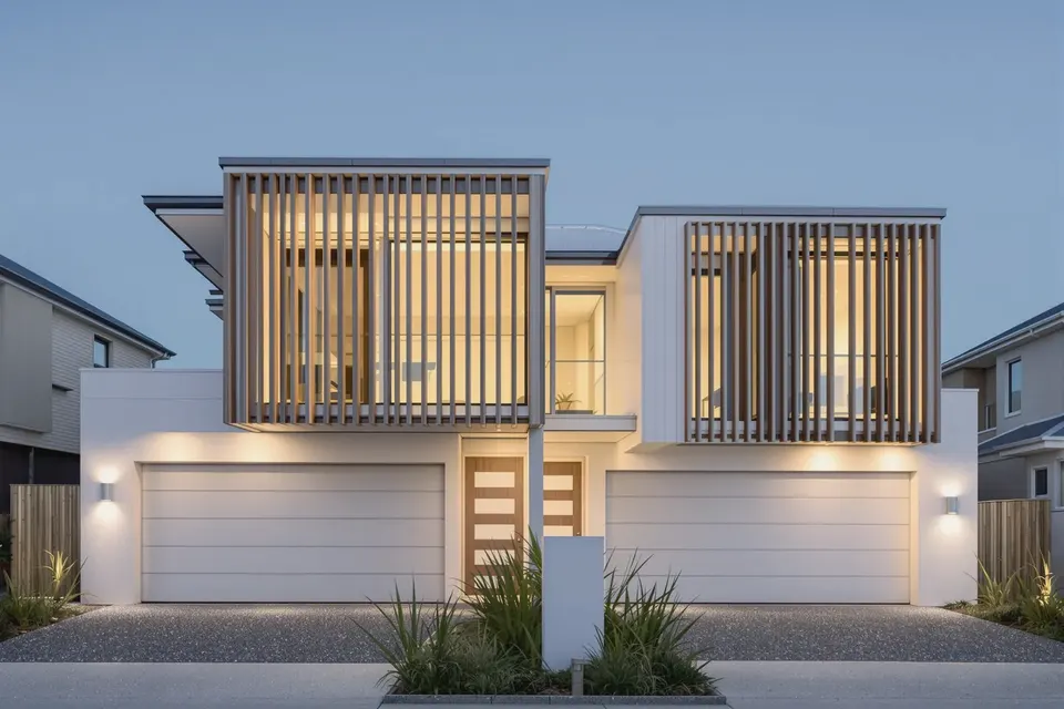 Duplex design for Dee Why: contemporary duplex pair with distinct entries