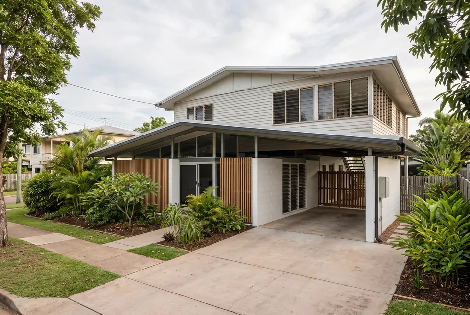 Elevated Millner house with a new block and timber extension built in beneath