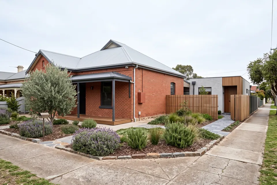 Mitcham red-brick home with a timber and render granny flat at the rear