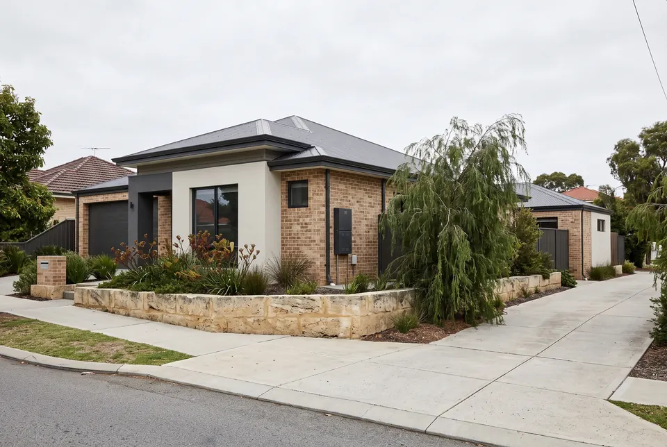 Applecross home in brick and render with a granny flat down the side and limestone walls